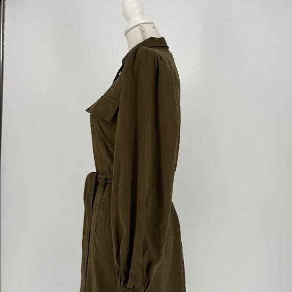 Nordstrom Midi Shirt Dress Long Sleeve Front Button Belted Pockets Green size s - Picture 5 of 10